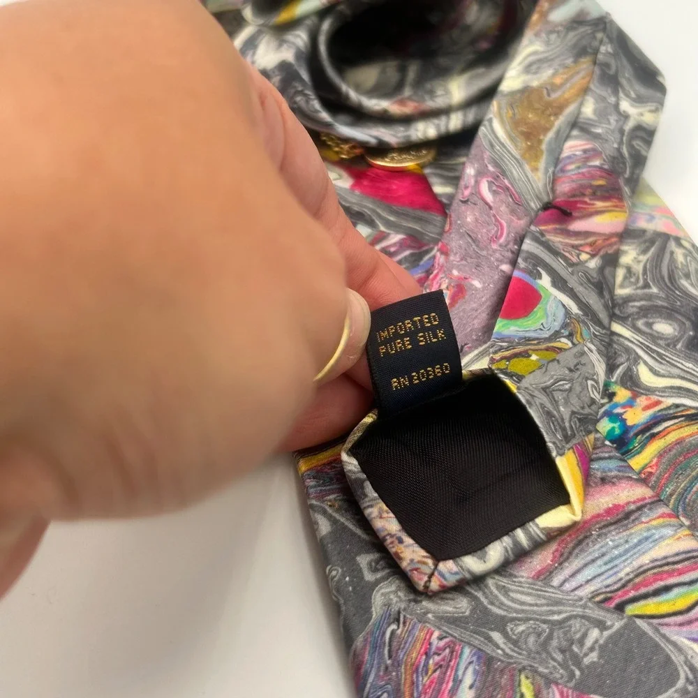 Portofino Collection Mens Silk Tie Marbled Abstract Multicolor Handmade USA
